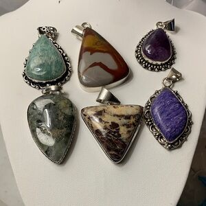 Silver Pendant Set with Multicolor Gemstones